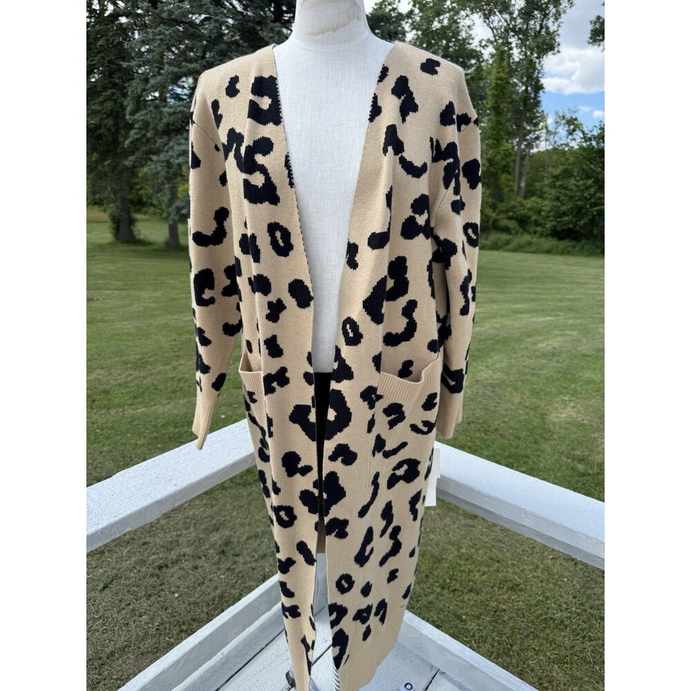 NWT Jack + Avery Leopard Animal Print Caridgan Sweater Womens Large - Picture 2 of 7